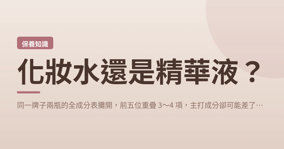 化妝水還是精華液？同一牌子兩瓶的全成分表攤開，前五位重疊 3～4 項，主打成分卻可能差了快 20 位